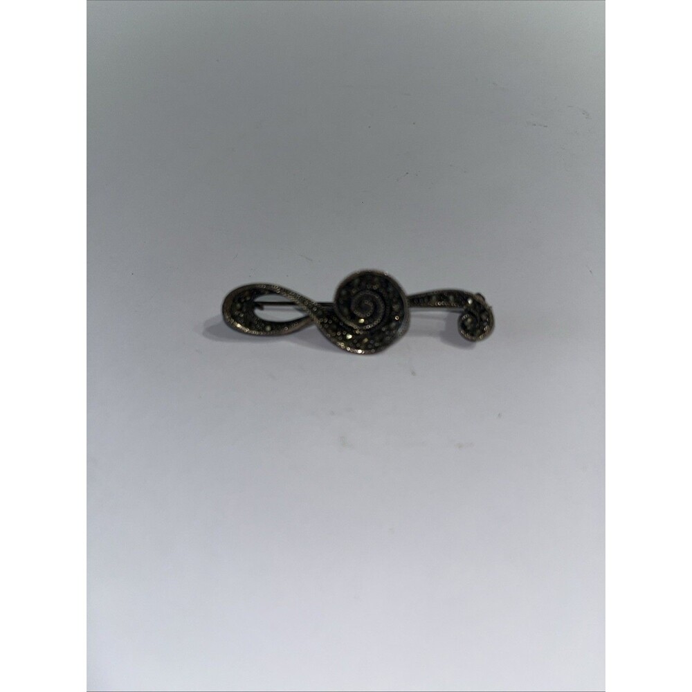 Vintage Treble Clef Brooch Pin Sterling Silver 925 Marcasite Musical Note